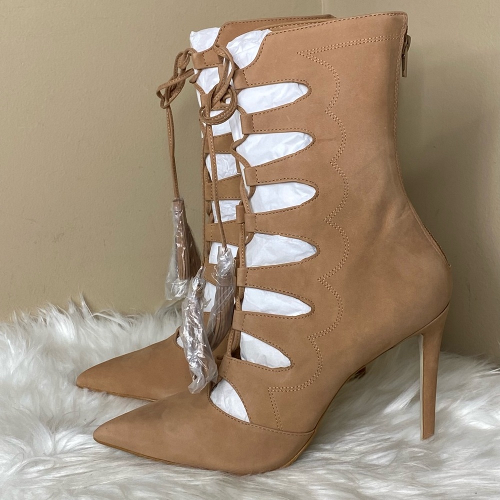 Steve Madden Piper Tan Leather Lace up Pump Bootie - Picture 3 of 11